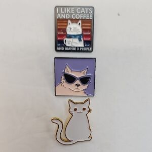 Cat Hair Is My Glitter Enamel Pin Set Cute Cat Coffee Pins White Purple